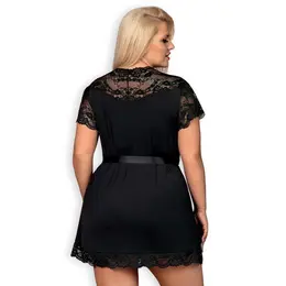 Obsessive 810-PEI-1 Elegant Lace Peignoir XXL Black Satin Finish