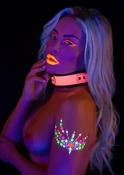 TABOOM Glow in the Dark Collar & Chain Leash - Vegan Leather, Adjustable