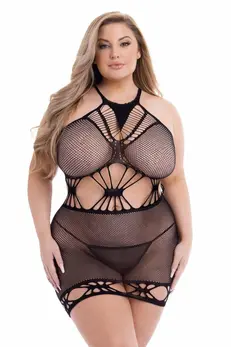 Baci Diamonte Net Mini Dress Black QS - Fishnet Hourglass Design
