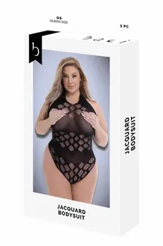 Baci Jacquard Bodysuit Black QS - Elegant Sheer Patterned Lingerie