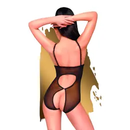 Penthouse Turned On Black Playsuit S/M - Open Back & Bow Detail