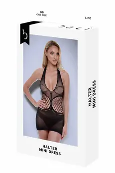 BACI Halter Mini Dress Black OS - Mesh & Fishnet Modern Design