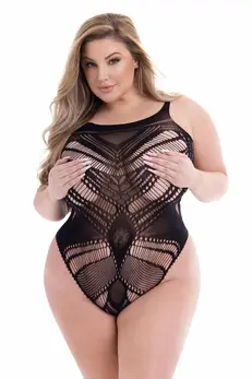 BACI Jacquard Bodysuit Black, Model QS - Elegant Mesh Design