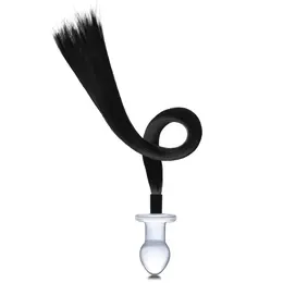 Glas Glass Plug with Long Black Horse Tail 7.6 cm