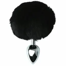 Sportsheets Sincerely Metal Plug Black with Faux Bunny Tail, 14 cm