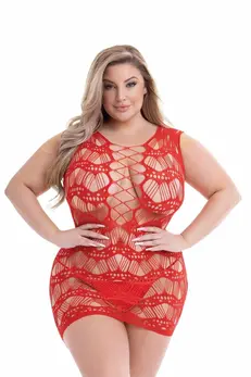 Baci Corset Front Lace Mini Dress Red - Sheer Patterned Design, QS