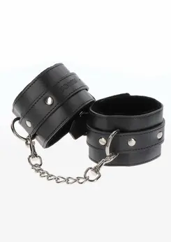 TABOOM Wrist Cuffs Vegan Leather Adjustable Black Velvet Lining