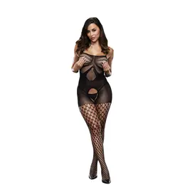 Baci Crotchless Jacquard Bodystocking One Size - Elegant Mesh Design