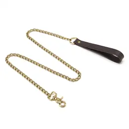 Coco de Mer Brown Leather Lead with Antique Brass Chain 43in