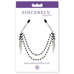 Sportsheets Sincerely Adjustable Black Jeweled Nipple Clips 41.9cm