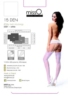 MissO S301 Stockings for Garters White S/M - Silky Durable Finish