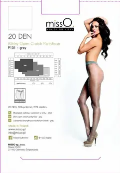 MissO P101 Tights Grey L/XL - Open Gusset, Sheer Shine, Comfort Fit
