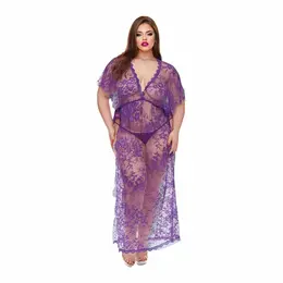 BACI LINGERIE Midnight Desire Lace Gown Purple Floor-Length, QS