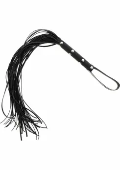 Ouch! Long Studded Flogger Whip Black PU Leather 70cm Durable Handle