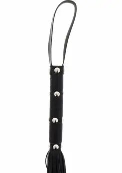 Ouch! Long Studded Flogger Whip Black PU Leather 70cm Durable Handle