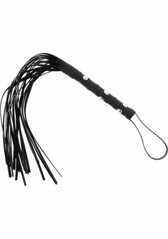 Shots Short Studded Flogger Whip Black PU Leather Compact Model