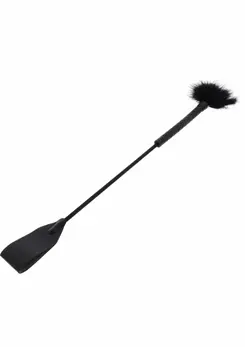 Crop Whip & Feather Tickler Dual-Sided PU Leather Black 38cm