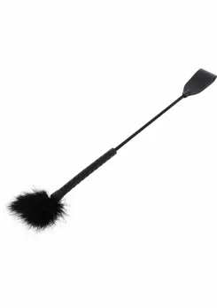 Crop Whip & Feather Tickler Dual-Sided PU Leather Black 38cm