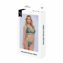 Baci Lingerie Twilight Petals Teddy Green M/L - Floral Lace Bodysuit