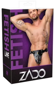 ZADO Men's Leather Jockstrap Black - Adjustable, Lockable, Metal Accents