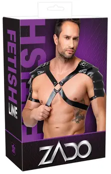 ZADO Men's Leather Chest Harness S-L Adjustable Black Buckle Design