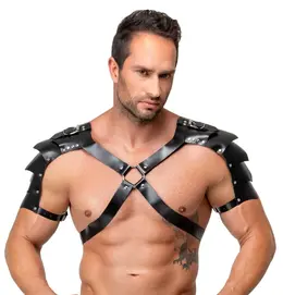 ZADO Men's Leather Chest Harness S-L Adjustable Black Buckle Design