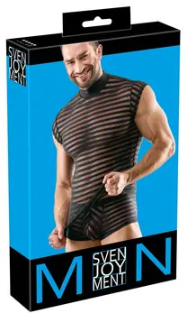 Svenjoyment Shirt 2XL Black Transparent Striped, Stand-Up Collar