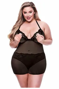 Baci 2 PCS. Eco Chemise and Panty Set Black Queen Size - Sustainable Elegance