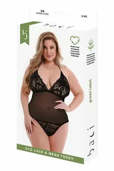Baci Eco Lace & Mesh Teddy Black Queen Size - Sustainable Elegance