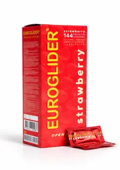 Euroglider Strawberry 144 pcs - Flavoured Latex, Red, Standard Fit