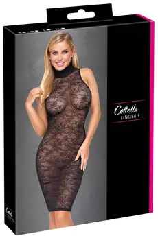 Cottelli LINGERIE Lace Dress M Black Floral, Sleeveless, Stand-Up Collar