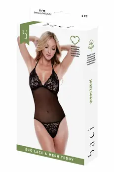 Baci Eco Lace & Mesh Teddy Black M/L - Sustainable Lingerie Design