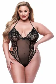 Baci Eco Lace & Mesh Teddy Black Queen Size - Sustainable Elegance