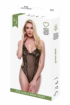 Baci Eco Lace & Mesh Teddy Black M/L - Sustainable Lingerie Design
