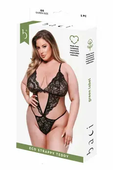 Baci Eco Strappy Teddy Black, Queen Size - Sustainable Lace Bodysuit
