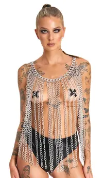 Bad Kitty Chainmail Collar/Skirt Adjustable Silver Unisex Metal Design