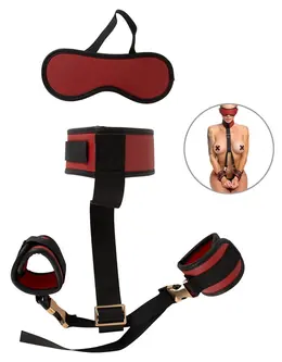 Bad Kitty Neck to Wrist Bondage Set Black/Red Adjustable with Blindfold
