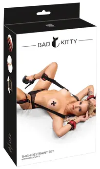 Bad Kitty Neck/Thigh Restraint Set Black-Red, Adjustable, PU Leather