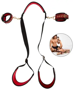 Bad Kitty Neck/Thigh Restraint Set Black-Red, Adjustable, PU Leather