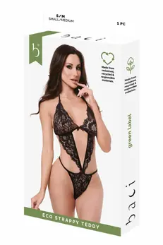Baci Eco Strappy Teddy Black M/L - Sustainable Lace Lingerie