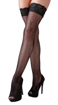 Cottelli LEGWARE Hold-up Net Stockings S Black Lace Silicone Top