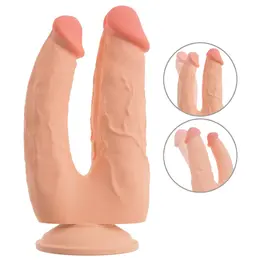 Nature Skin Bendable Double Penetrator Movable Skin TPE 20/19cm