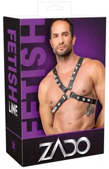 ZADO Leather Chest Harness Black - Adjustable X-Shape, Metal Studs S-L