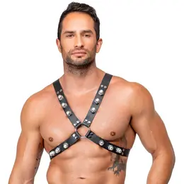 ZADO Leather Chest Harness Black - Adjustable X-Shape, Metal Studs S-L