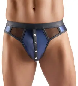 Svenjoyment Men's Thong XL Dark Blue with Net Inserts & Snap Detail