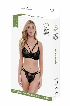BACI ECO Strappy Bra and Panty Set Black M/L - Sustainable Lace Design