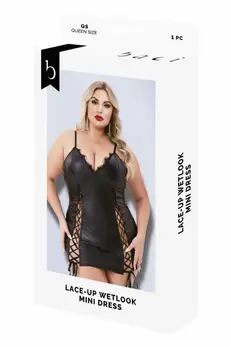Baci Lace-Up Wetlook Mini Dress Black Adjustable Straps Polyester