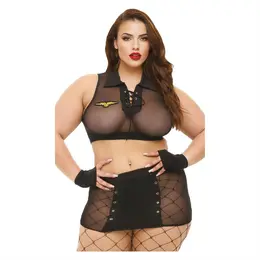 Baci Lingerie Sergeant Seduction Set Black, 4-Piece, One Size/Queen Size