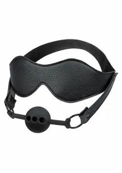 CalExotics Eye Mask & Breathable Silicone Ball Gag Set Black