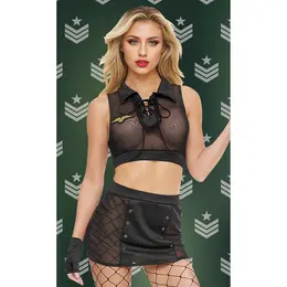 Baci Lingerie Sergeant Seduction Set Black One Size - 4-Piece Uniform Style